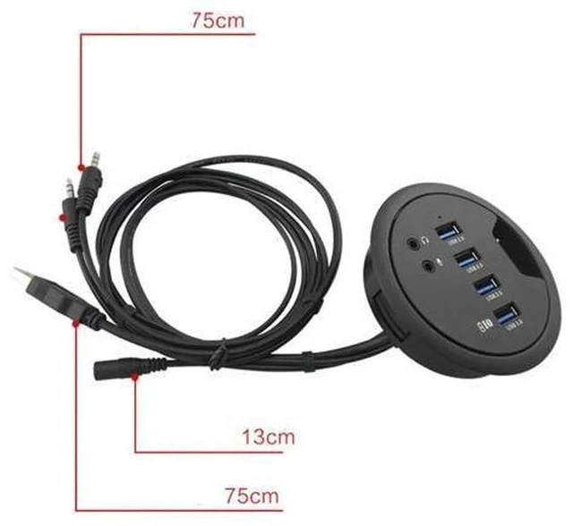 Alt view image 3 of 5 - In Desk 4-Port SuperSpeed USB 3.0 HUB Adapter Fits in a 3inch grommet hole and External Stereo Sound Adapter Combo #LR4