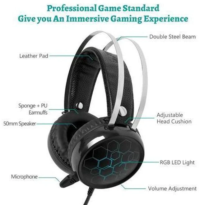 Alt view image 3 of 5 - 7.1 Gaming Headset with Microphone Headphones Surround Sound USB Wired Gamer Earphone for PC Computer Xbox One PS4 RGB Light