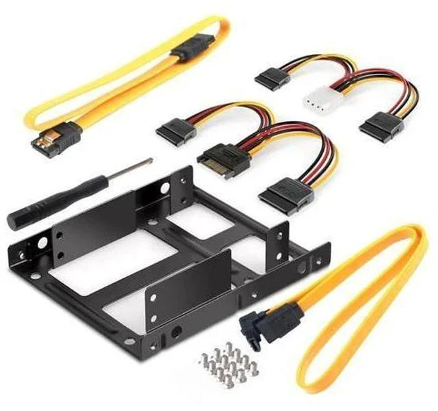 Main image of 2.5 to 3.5 Inch Dual Hard Disk Metal Bracket Adapter HDD Holder with Double SATA & Power Cable for Desktop