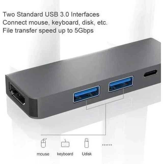 Alt view image 3 of 5 - Thunderbolt 4 in1 USB-C to Adapter 2x USB3.0 Type-C PD Hub For P20 Pro Dex Galaxy S9/S8