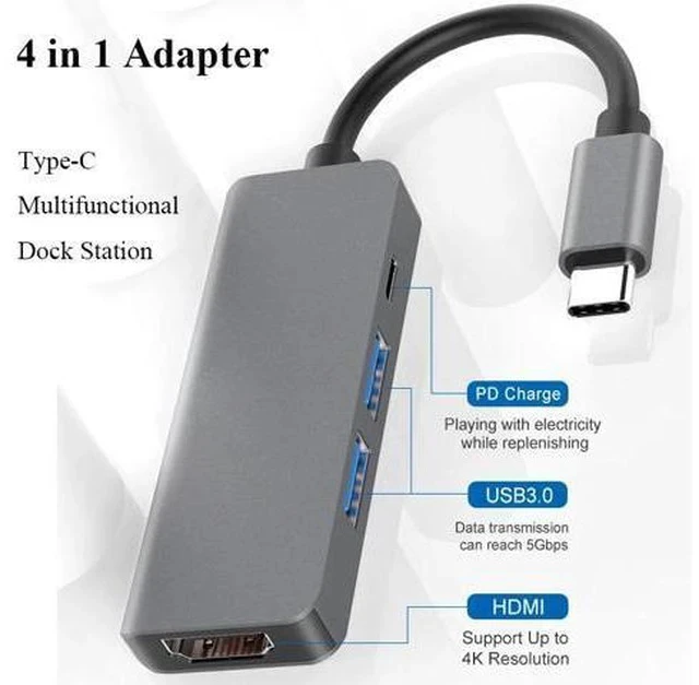 Alt view image 5 of 5 - Thunderbolt 4 in1 USB-C to Adapter 2x USB3.0 Type-C PD Hub For P20 Pro Dex Galaxy S9/S8