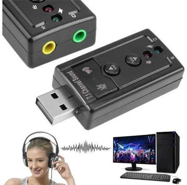 Alt view image 6 of 7 - Headset Supports 3D Sound 7.1 External USB Sound Card Audio Adapter AUX Headphone Microphone Converter