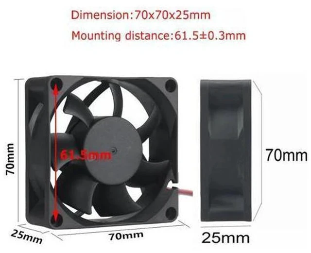 Alt view image 2 of 5 - 2Pcs/Lot 70MM 7CM 7025 DC 12V 24V 2Pin 3 Pin Computer CPU Cooler Cooling Fan 70x70x25mm