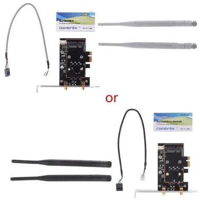 Alt view image 2 of 7 - BCM4352 867Mbps + Bluetooth BT 4.0 802.11AC/BGN Desktop PCI-E Adapter Card with Wifi Antennas