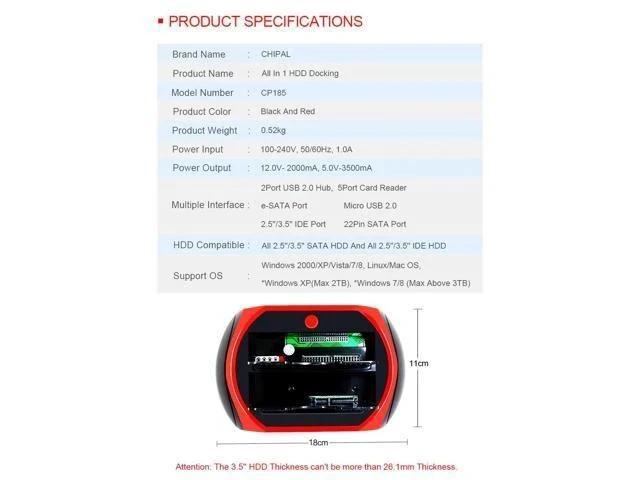 Alt view image 7 of 7 - All in 1 HDD Docking Station USB 2.0 2.5" 3.5" IDE SATA External HDD Case Box Hard Disk Drive Enclosure SD TF Card Reader