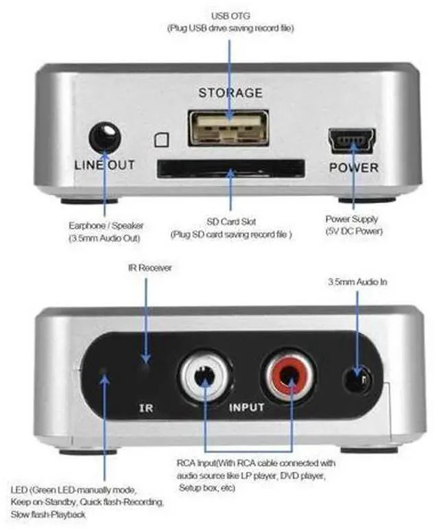 Alt view image 3 of 5 - Audio Capture Recorder Music Digitizer 3.5mm RCA IN Ports Save into SD Card USB Disk MP3 File with Remote Controller
