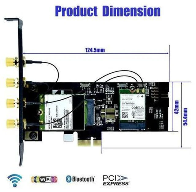 Alt view image 3 of 5 - Wifi Adapter NGFF M.2 Key B and Key A to Ie X1 Network Card with SIM Card Slot 5dBi WiFi Antenna for 3G/4G Module WiFi Card