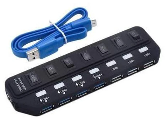 Alt view image 3 of 3 - sale 7 Port Super Speed 5Gbps USB 3.0+USB 2.0 HUB With Power Adapter For PC Laptop