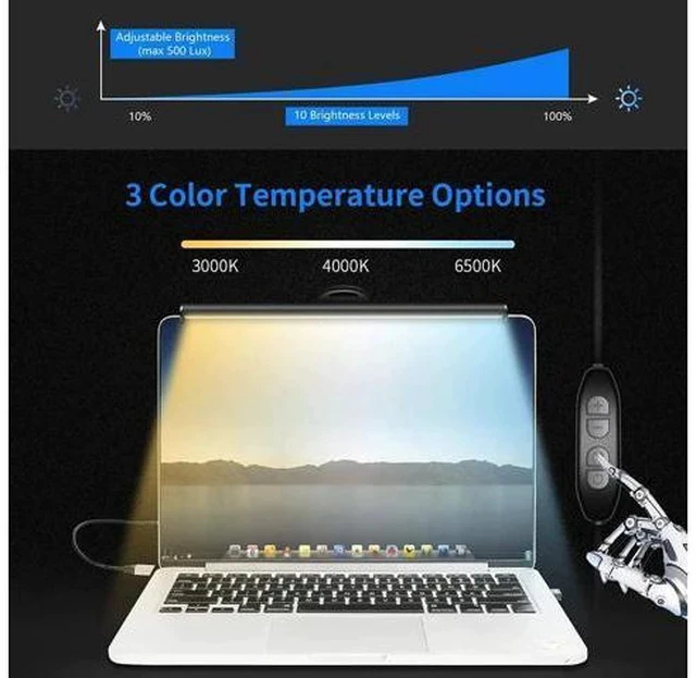 Alt view image 4 of 5 - 26cm LCD Monitor Light Display Hanging Lamp Laptop Intelligent Office Desk Lamp Reading Light