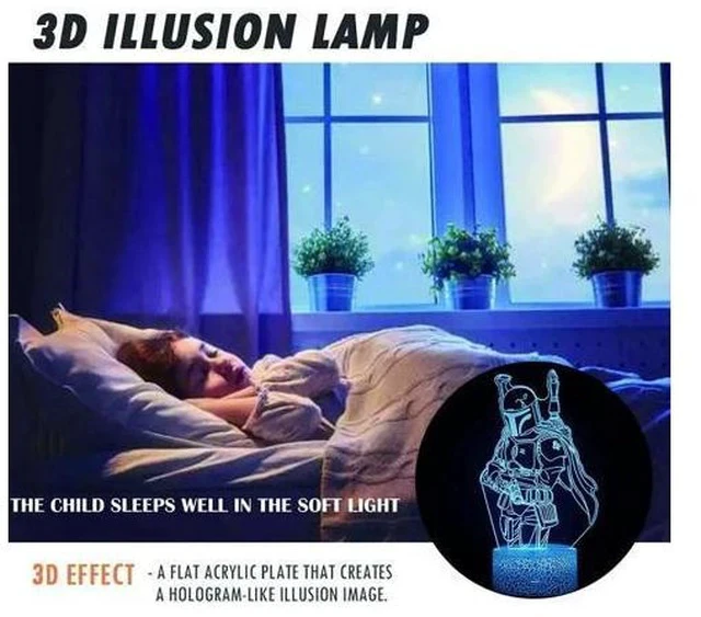 Alt view image 2 of 5 - 3D illusion LED Night Lights Star Series The Mandalorian Desk Lamp Boba Fett Wars Model Lampen For kids Birthday Xmas Gifts