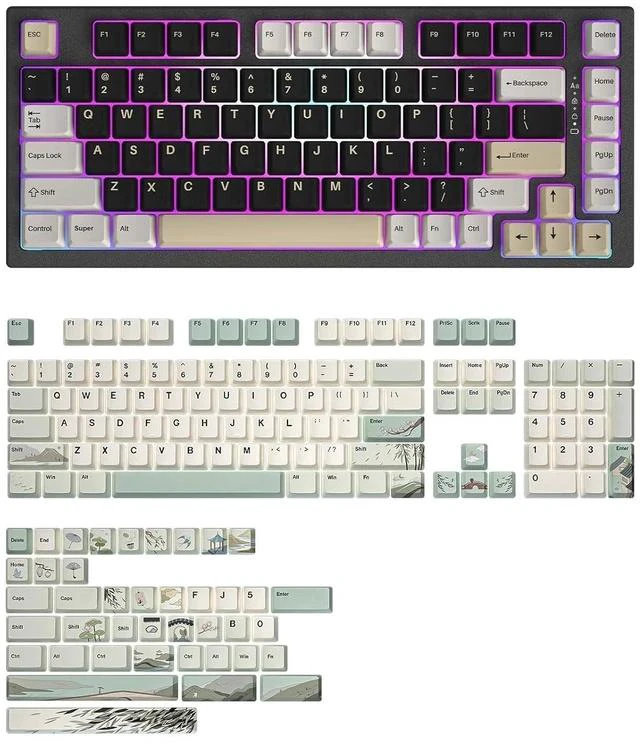 Main image of YZ75 75% Hot Swappable Wireless Gaming Mechanical Keyboard(Gateron G Pro Black, Black), Spring Tea D