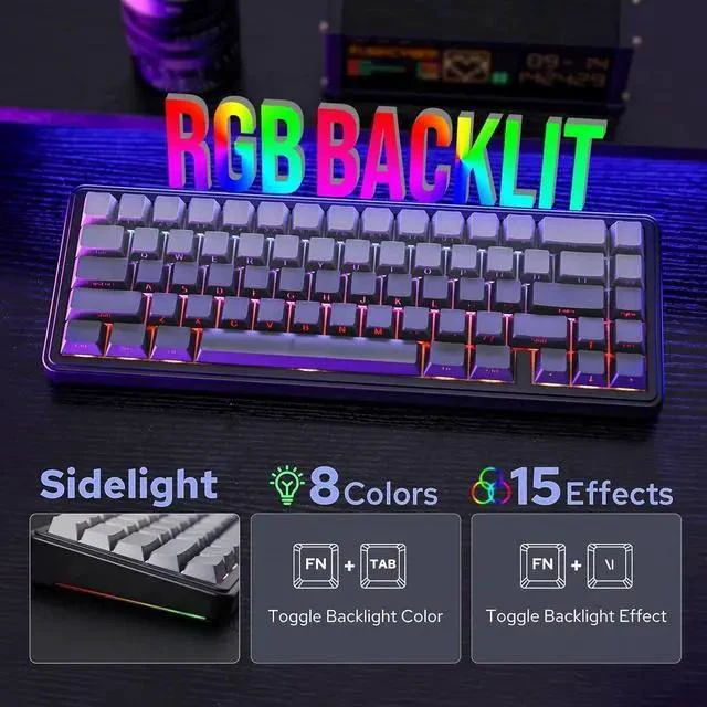Alt view image 5 of 7 - x Aula F65 65% Wireless Mechanical Keyboard+Click Gaming Mouse Wireless 2.4Ghz/Bluetooth/Type-C