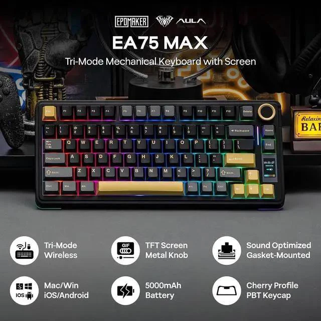 Alt view image 2 of 7 - X Aula EA75 MAX Wireless Gaming Keyboard with Screen & Knob+Click Gaming Mouse Wireless 2.4Ghz/Bluetooth/Type-C