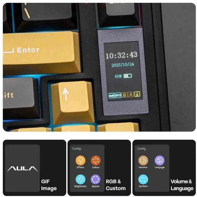 Alt view image 3 of 7 - X Aula EA75 MAX Wireless Gaming Keyboard with Screen & Knob+Click Gaming Mouse Wireless 2.4Ghz/Bluetooth/Type-C