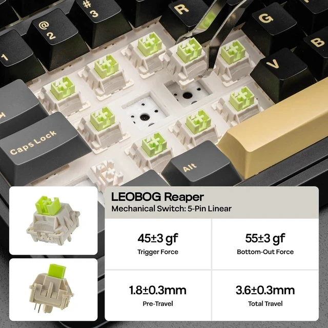 Alt view image 5 of 7 - X Aula EA75 MAX Wireless Gaming Keyboard with Screen & Knob+Sea Salt V3 Silent Mechanical Keyboard Switches Set