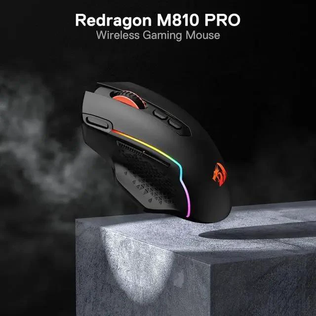 Alt view image 2 of 7 - M810 Pro Wireless Gaming Mouse, 10000 DPI Wired/Wireless Gamer Mouse w/Rapid Fire Key, 8 Macro Buttons, 45-Hour Reliable Power Capacity and RGB Backlit for PC/Mac/Laptop