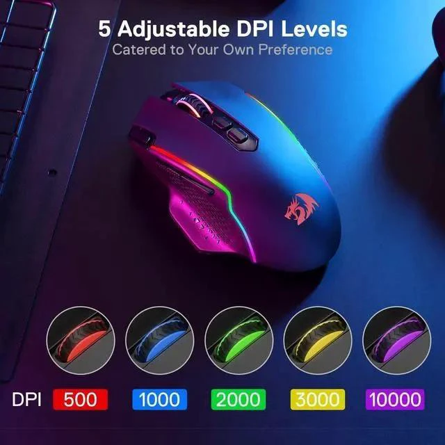 Alt view image 5 of 7 - M810 Pro Wireless Gaming Mouse, 10000 DPI Wired/Wireless Gamer Mouse w/Rapid Fire Key, 8 Macro Buttons, 45-Hour Reliable Power Capacity and RGB Backlit for PC/Mac/Laptop