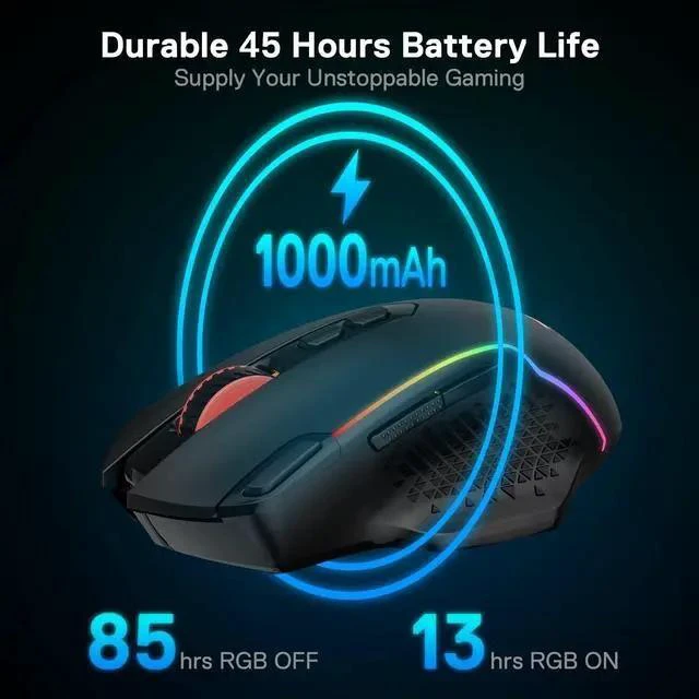 Alt view image 7 of 7 - M810 Pro Wireless Gaming Mouse, 10000 DPI Wired/Wireless Gamer Mouse w/Rapid Fire Key, 8 Macro Buttons, 45-Hour Reliable Power Capacity and RGB Backlit for PC/Mac/Laptop