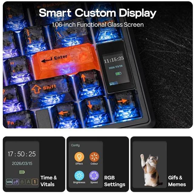 Alt view image 3 of 7 - TH80 V2 PRO Wireless Gaming Keyboard with Screen&Knob+Click Lite Wireless Gaming Mouse
