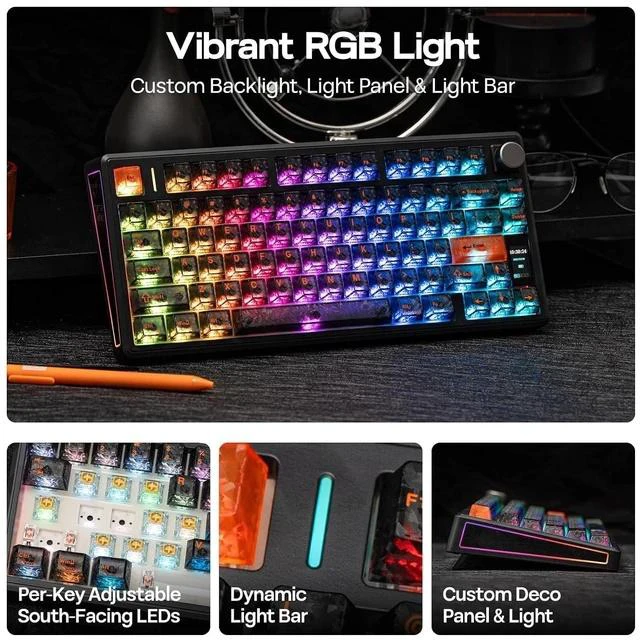 Alt view image 4 of 7 - TH80 V2 PRO Wireless Gaming Keyboard with Screen&Knob+Click Lite Wireless Gaming Mouse