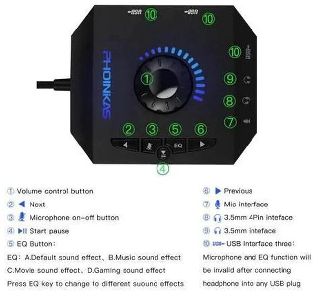 Alt view image 5 of 5 - Computer USB Sound Card 7.1 Channel Audio Adapter Converter Audio Interface for PC Laptop External Sound Card