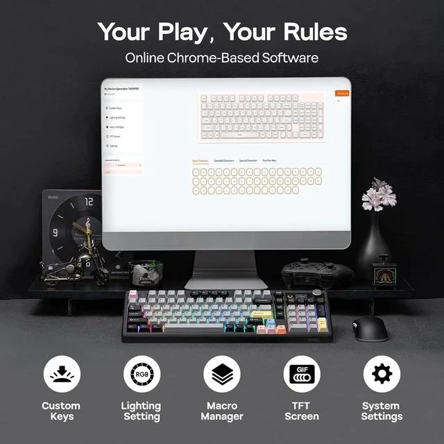 Alt view image 7 of 7 - TH99 PRO 96% Mechanical Keyboard with Screen & Knob, 10000mAh, 2.4Ghz/BT, Hot Swap, Custom Driver, RGB Backlight, PBT Keycap, Wireless Gaming Keyboard for PC/Mac (Black, Creamy Jade)