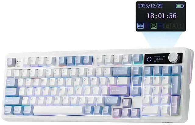 Main image of TH99 PRO 96% Mechanical Keyboard with Screen & Knob, 10000mAh, 2.4Ghz/BT, Hot Swap, Custom Driver, RGB Backlight, PBT Keycap, Wireless Gaming Keyboard for PC/Mac (Blue&White, Creamy Jade)