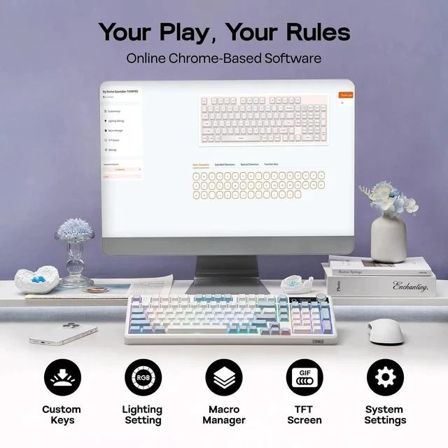 Alt view image 7 of 7 - TH99 PRO 96% Mechanical Keyboard with Screen & Knob, 10000mAh, 2.4Ghz/BT, Hot Swap, Custom Driver, RGB Backlight, PBT Keycap, Wireless Gaming Keyboard for PC/Mac (Blue&White, Creamy Jade)