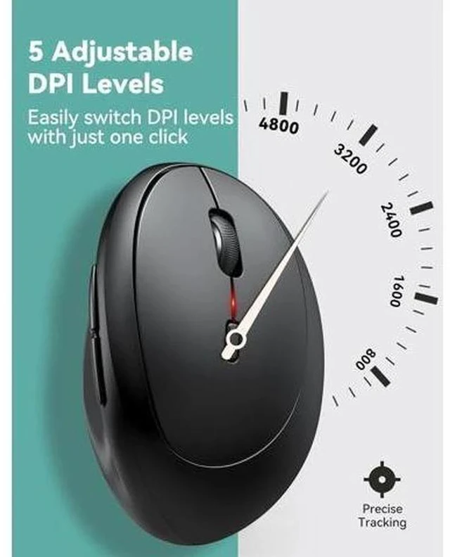 Alt view image 4 of 7 - Ergonomic Mouse 4800 DPI 5 Adjustable DPI Levels Wireless Vertical Mouse 6 Buttons 2.4G Silent Mouse for Laptop PC Chromebook Mac - Black