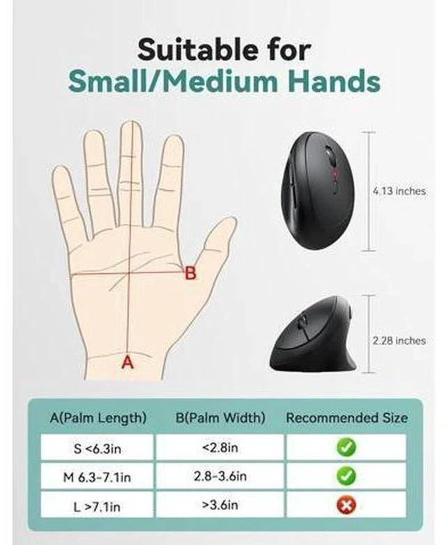 Alt view image 5 of 7 - Ergonomic Mouse 4800 DPI 5 Adjustable DPI Levels Wireless Vertical Mouse 6 Buttons 2.4G Silent Mouse for Laptop PC Chromebook Mac - Black