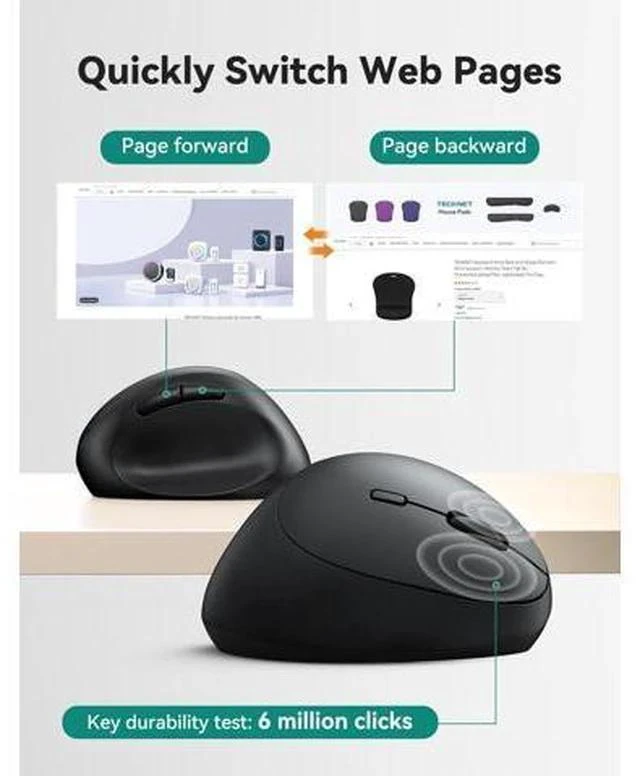 Alt view image 6 of 7 - Ergonomic Mouse 4800 DPI 5 Adjustable DPI Levels Wireless Vertical Mouse 6 Buttons 2.4G Silent Mouse for Laptop PC Chromebook Mac - Black