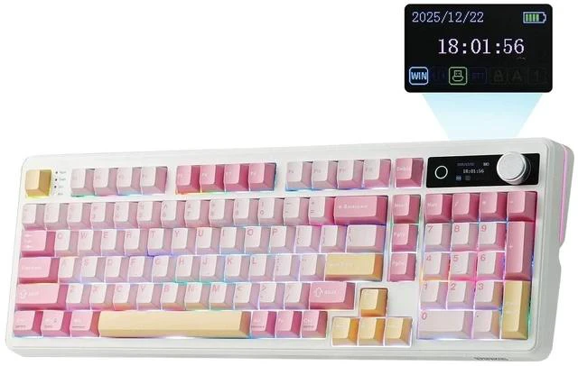 Main image of TH99 PRO 96% Mechanical Keyboard with Screen & Knob, 10000mAh, 2.4Ghz/BT, Hot Swap, Custom Driver, RGB Backlight, PBT Keycap, Wireless Gaming Keyboard for PC/Mac (Pink, Sea Salt Silent)