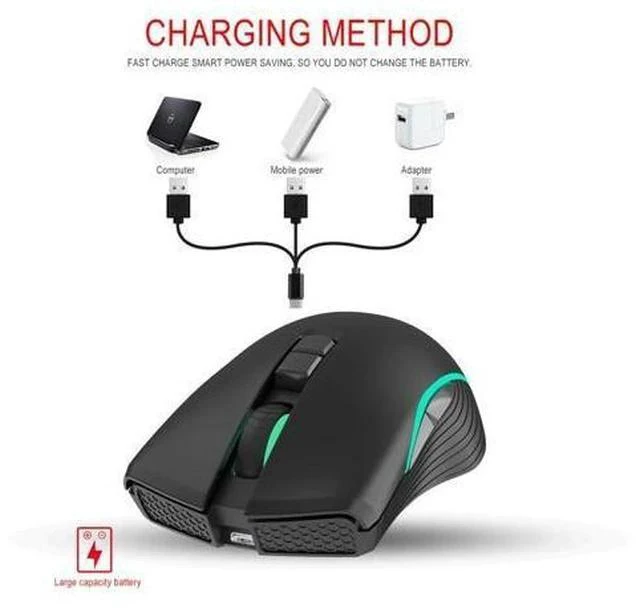 Alt view image 3 of 5 - 2.4Ghz Wireless Mouse Type-C Fast Charging Gaming Mouse 2400 DPI 3 Level Adjustable Color Glowing Gamer Mouse for Desktop Laptop