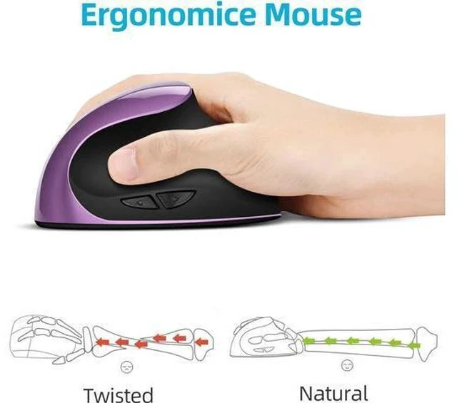 Alt view image 2 of 6 - Ergonomic Mouse Wireless Vertical Mouse Right Handed Small Mouse with 6 Buttons 1000/1200/1600 for Laptop Desktop PC MacBookPurple AA