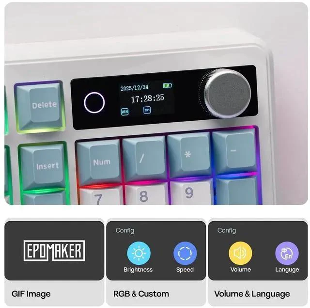 Alt view image 3 of 7 - TH99 PRO 96% Mechanical Keyboard with Screen & Knob, 10000mAh, 2.4Ghz/BT, Hot Swap, Custom Driver, RGB Backlight, PBT Keycap, Wireless Gaming Keyboard for PC/Mac (Blue&White, Creamy Jade)
