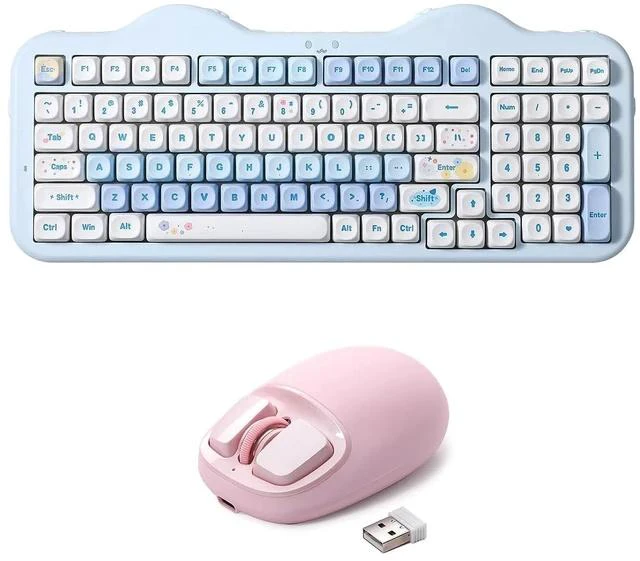 Main image of C98 Wireless Mechanical Keyboard (Blue, Milk V2 Linear Switch), YUNZll C1 Silicone Wireless Mouse(Pi