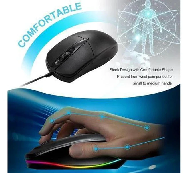 Alt view image 5 of 7 - 10 PCS Black Wired Computer Mouse Bulk USB 1000 DPI 3 Button Corded Mouse with Home Office Noiseless Simple USB Mouse for Computer Laptop Desktop PC
