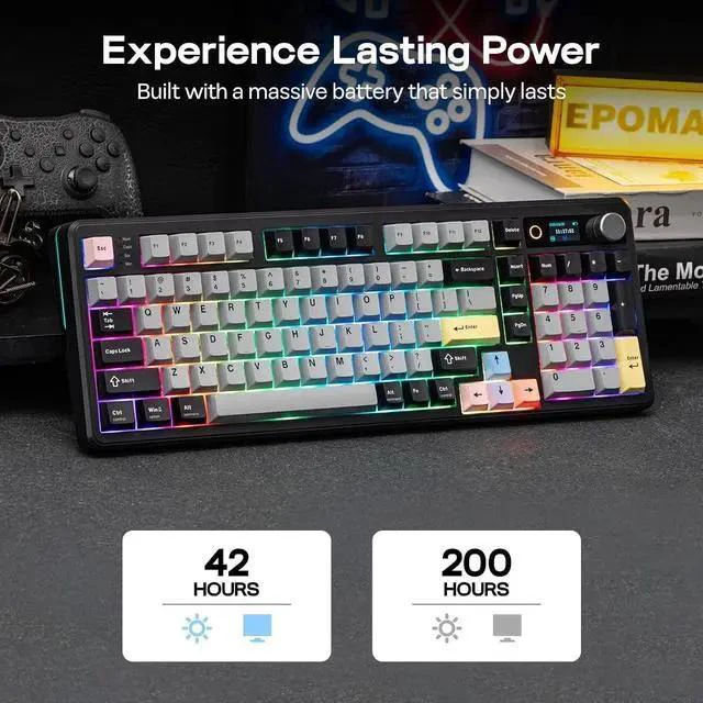 Alt view image 4 of 7 - TH99 PRO 96% Mechanical Keyboard with Screen & Knob+Mix 1.8m Coiled Keyboard Cable