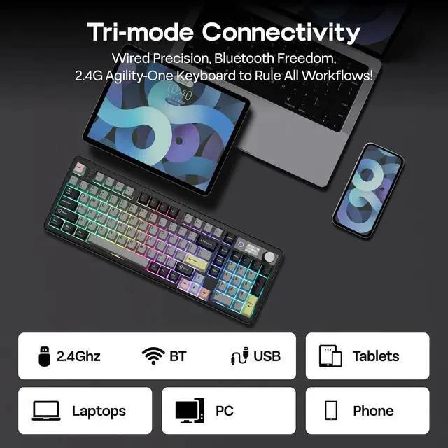 Alt view image 5 of 7 - TH99 PRO 96% Mechanical Keyboard with Screen & Knob+Mix 1.8m Coiled Keyboard Cable