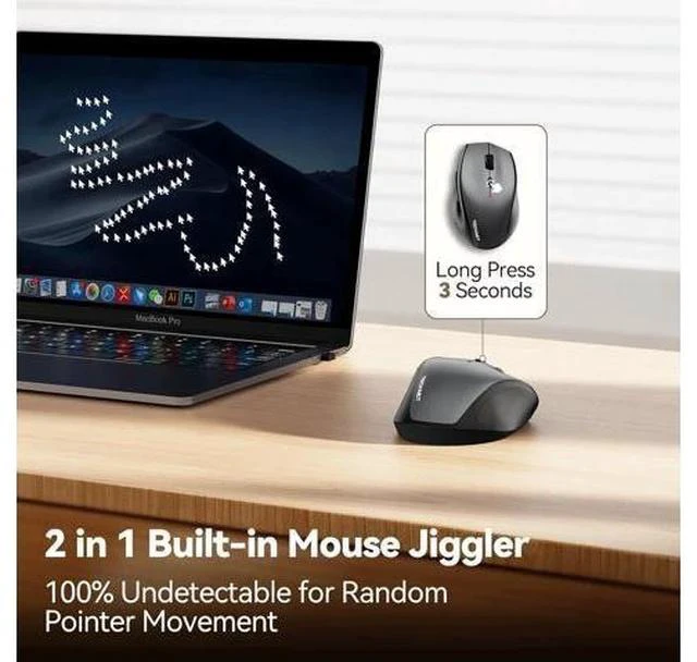 Alt view image 2 of 7 - Wireless Mouse Jiggler USB-C Rechargeable Mouse Silent Mouse Quiet Click Build-in Mouse Mover 6400 DPI Ergonomic Mouse 2.4G Cordless Computer Mice for Mac Laptop Desktop PC