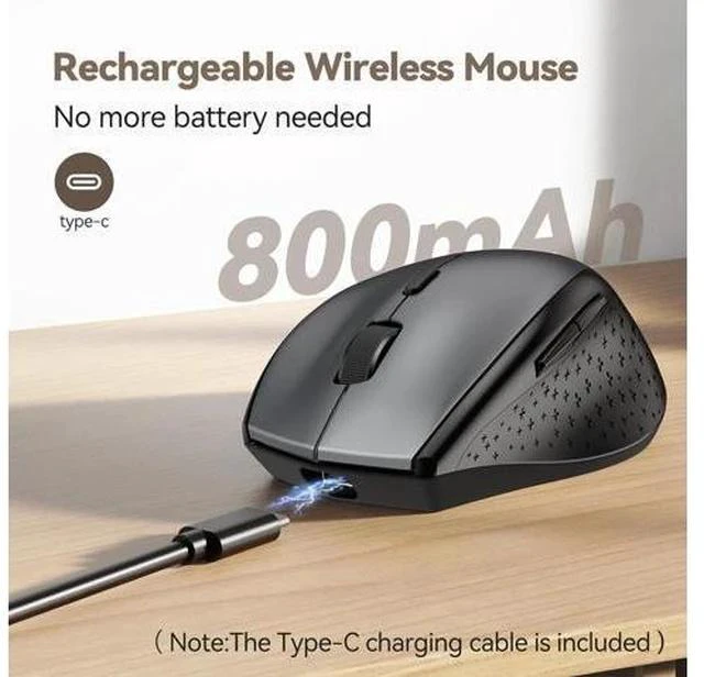 Alt view image 3 of 7 - Wireless Mouse Jiggler USB-C Rechargeable Mouse Silent Mouse Quiet Click Build-in Mouse Mover 6400 DPI Ergonomic Mouse 2.4G Cordless Computer Mice for Mac Laptop Desktop PC