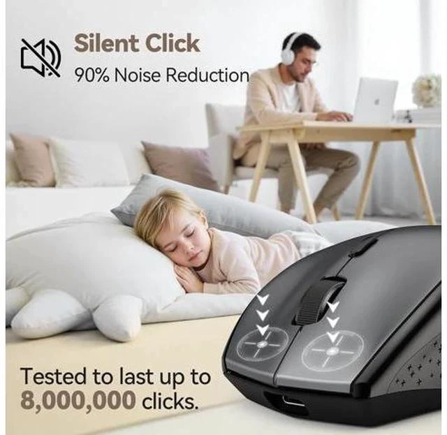 Alt view image 5 of 7 - Wireless Mouse Jiggler USB-C Rechargeable Mouse Silent Mouse Quiet Click Build-in Mouse Mover 6400 DPI Ergonomic Mouse 2.4G Cordless Computer Mice for Mac Laptop Desktop PC