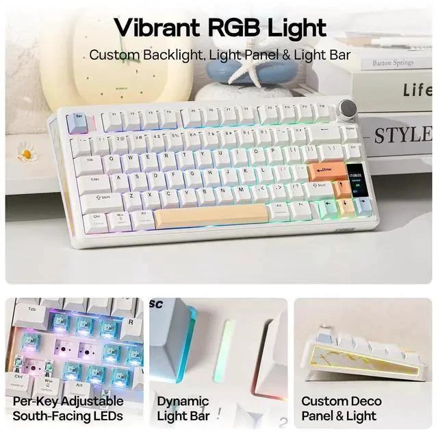 Alt view image 4 of 7 - TH80 V2 PRO Wireless Gaming Keyboard with Screen&Knob+Click Gaming Mouse Wireless 2.4Ghz/BT/Type-C