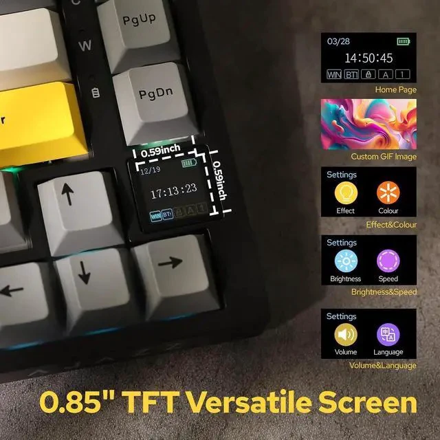 Alt view image 3 of 7 - Ajazz AK820 Pro 75% Wireless Mechanical Keyboard with TFT Smart Display&Knob+Sorane 39gf Gaming Keyboard Switches Set
