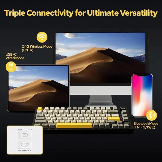 Alt view image 4 of 7 - Ajazz AK820 Pro 75% Wireless Mechanical Keyboard with TFT Smart Display&Knob+Sorane 39gf Gaming Keyboard Switches Set