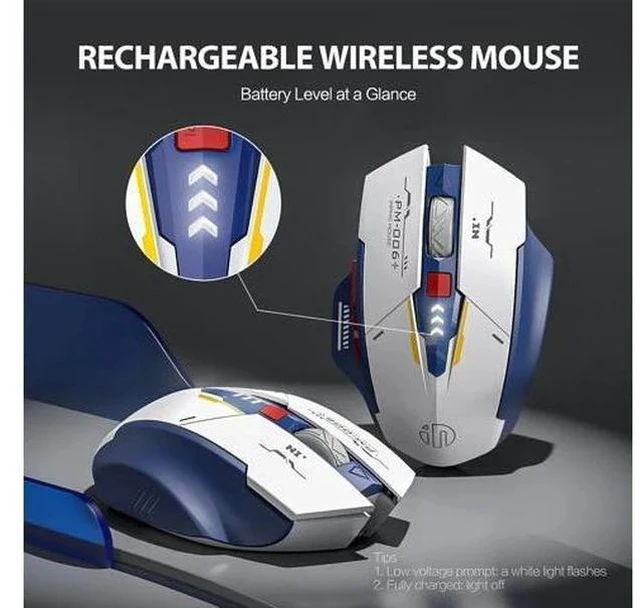 Alt view image 2 of 6 - Rechargeable Wireless Mouse, Ergonomic Silent Mice with 2.4G USB Receiver Mecha Style Mouse Wireless for Laptop Computer MacOS, Blue & White