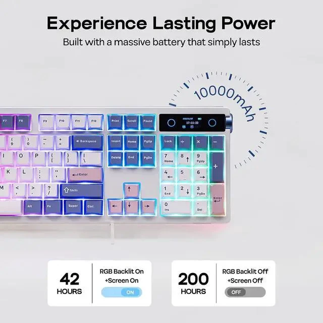 Alt view image 4 of 7 - TH108 PRO Full Size Mechanical Keyboard with Screen & Knob+Frost Jelly Keycaps Set - 126 Keys Forged Carbon Fiber Keycaps