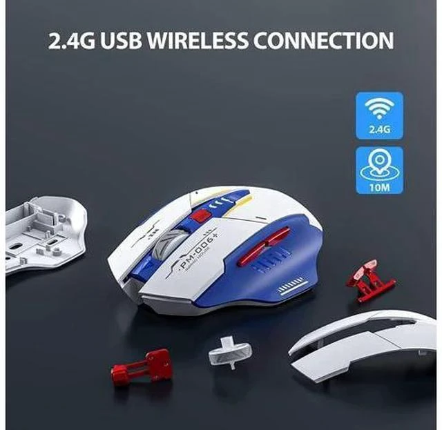 Alt view image 4 of 6 - Rechargeable Wireless Mouse, Ergonomic Silent Mice with 2.4G USB Receiver Mecha Style Mouse Wireless for Laptop Computer MacOS, Blue & White