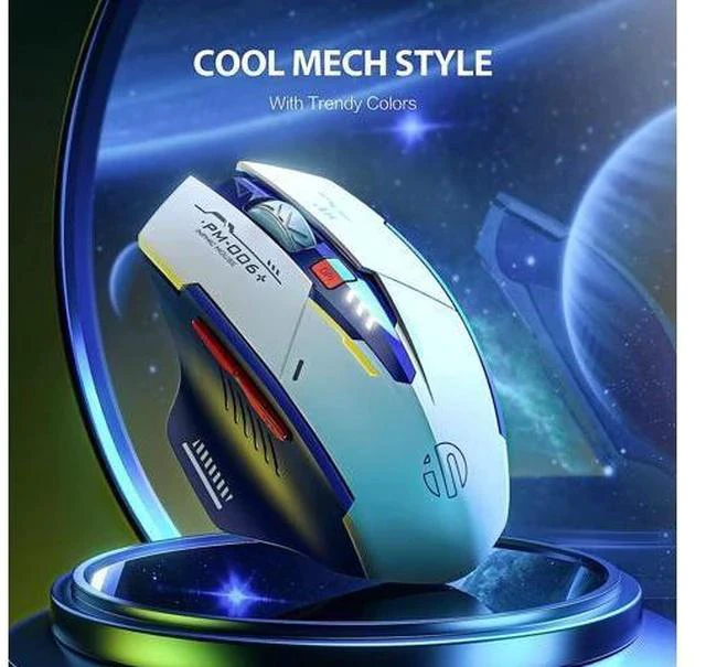 Alt view image 5 of 6 - Rechargeable Wireless Mouse, Ergonomic Silent Mice with 2.4G USB Receiver Mecha Style Mouse Wireless for Laptop Computer MacOS, Blue & White