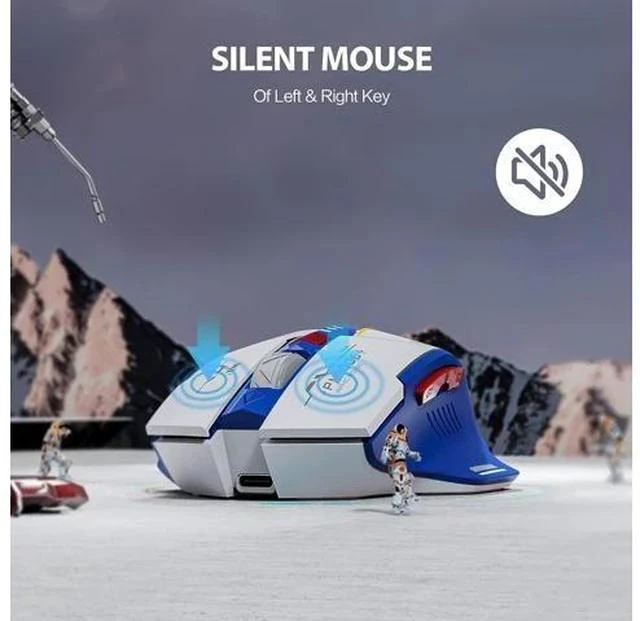 Alt view image 6 of 6 - Rechargeable Wireless Mouse, Ergonomic Silent Mice with 2.4G USB Receiver Mecha Style Mouse Wireless for Laptop Computer MacOS, Blue & White